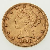 1900 $5 US Gold Liberty Half Eagle in AU Condition! Great Early US Gold! - $1,816.16