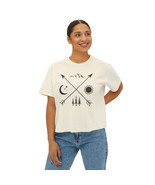 Women&#39;s Comfort Colors Boxy T-Shirt: Mountain, Moon, Sun, Forest Symbol ... - £22.62 GBP+
