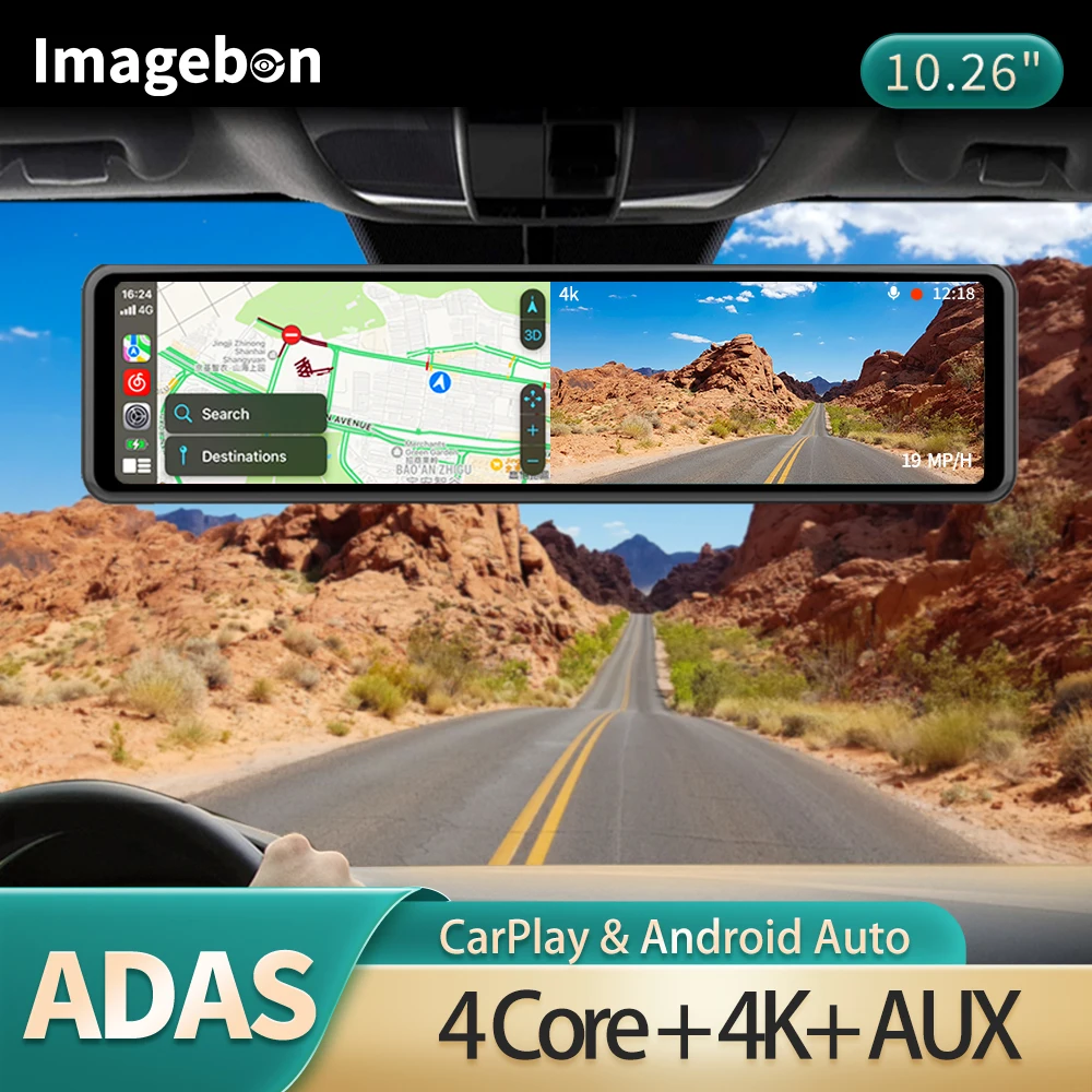 12 inch dash cam rearview mirror camera carplay android auto adas car dvr 5g wifi fm thumb200