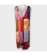 VINTAGE colorful patchwork floral semi sheer long sleeveless topper size... - $59.70 CAD