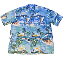 Aloha Republic Hawaiian Shirt Size XL Palm Tree Volcano Blue VTG HAWAII USA - $18.00