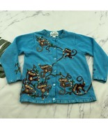 Quacker Factory Womens Vintage Monkey Cardigan Sweater Size S Blue Animal - $34.64