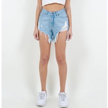 American Bazi High Waist Fringed Hem Denim Shorts Size Medium - $20.00