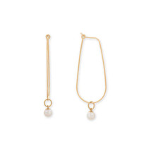 14/20 Gold Filled Cultured Freshwater Pearl Elongated Hoop Earrings - £26.07 GBP
