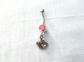ENGRAVED YIN YANG HEARTS AMERICAN PEWTER CHARM on PINK 14g BELLY RING - £6.67 GBP