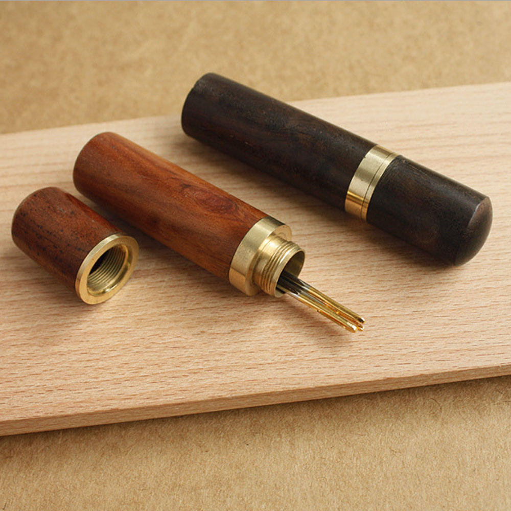 Sewing Knitting Needles Case Boxes Storage 18x83mm Wood Box Leather Craft DIY