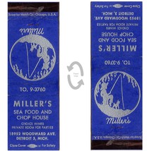 Vintage Matchbook Cover Miller&#39;s Restaurant seafood Detroit MI fisherman 1950s - £7.39 GBP