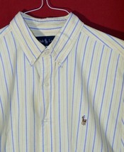 RALPH LAUREN Mens Classic Fit L Yellow Striped Oxford Button Up Shirt Pony - £12.52 GBP