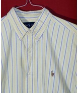 RALPH LAUREN Mens Classic Fit L Yellow Striped Oxford Button Up Shirt Pony - £12.35 GBP