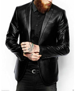 New Black Men Lambskin  Blazer Stylish Genuine Leather Formal  Business ... - €101,01 EUR