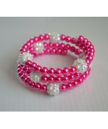 Handmade Baby Pink And White Beaded Silver Plated Memory Wire Bracelet - £8.37 GBP