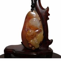 2.4&quot; China Certified Nature Yellow Dragon Jade Fortue Rat and Ancient Coin Hand  - £52.47 GBP