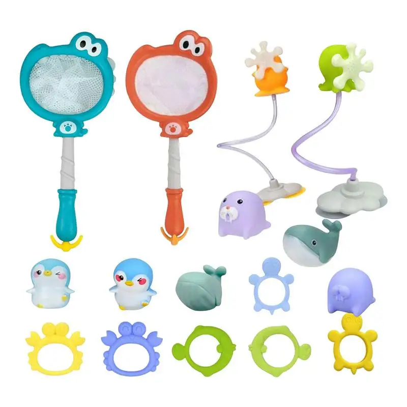 Kids Bath Toys 4 in 1 Squirting Fishing Toys with Dinosaur Net Kids Bathtub  - £14.85 GBP