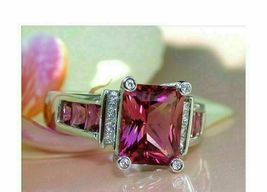 3Ct Cushion Cut Pink Sapphire Diamond Solitaire Promise Ring 14K White Gold Over - £79.81 GBP