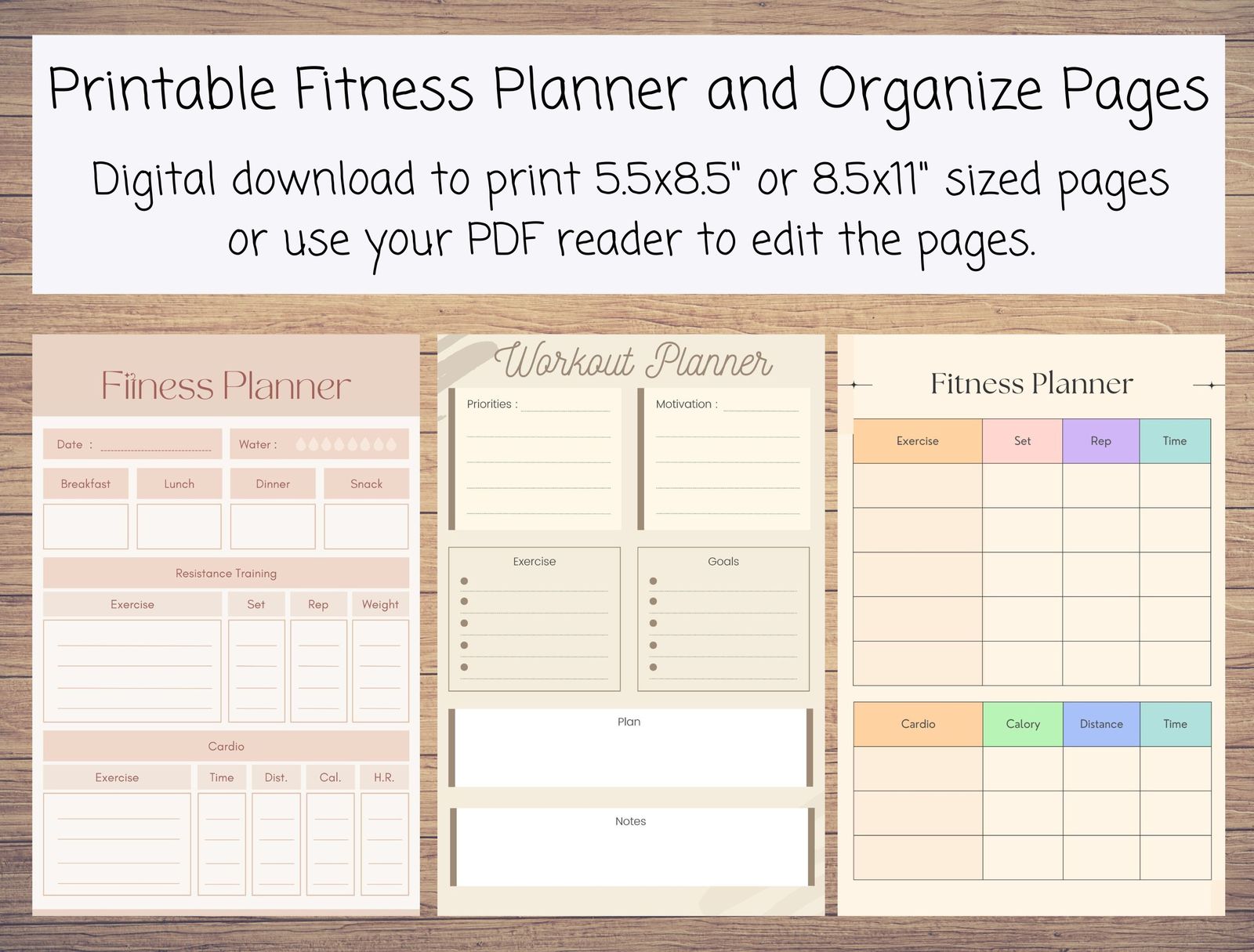 50 Instant Download and Print Fitness Planner Pages: 7 Fitness Planner P... - $2.00