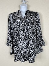 NWT Cocomo Womens Plus Size 2X Blk/Wht Floral Pocket V-neck Top 3/4 Sleeve - £22.58 GBP