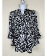 NWT Cocomo Womens Plus Size 2X Blk/Wht Floral Pocket V-neck Top 3/4 Sleeve - £22.49 GBP