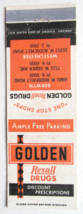 Golden Rexall Drugs - Berwyn &amp; Westchester, Illinois 20 Strike Matchbook Cover - £1.58 GBP