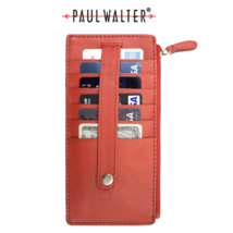 Red Credit Card Wallet Multi-Cards Slot, Zipper Pocket 100% Genuine Leather - $10.92