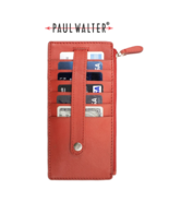 Red Credit Card Wallet Multi-Cards Slot, Zipper Pocket 100% Genuine Leather - $10.92