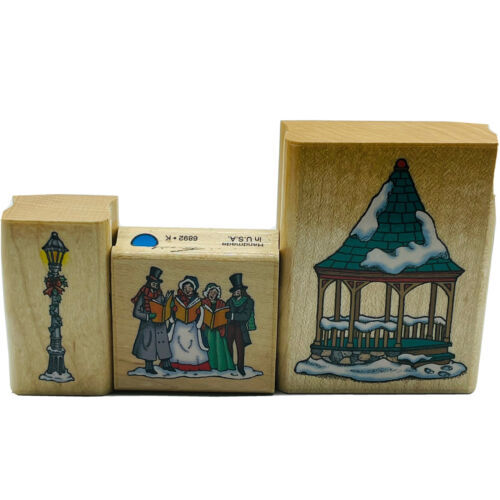 Christmas Carolers 6892K Lamp Post 6808J Gazebo 6811L 3 Stamps Jackie Frerichs - $24.16