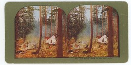 c1900&#39;s Colorized Stereoview Our Snug Camp in the Foot Hills  Camp Site in Woods - £9.59 GBP