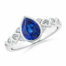 ANGARA Bezel Set Vintage Pear Sapphire Ring with Diamond Accents - £2,182.70 GBP