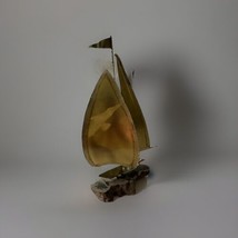 Brass Sailboat Burl Wood Metal Art Sculpture Handmade Brutalist Mid Century Vtg - $43.20