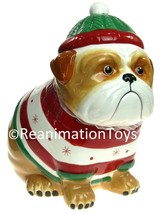 Sleigh Bell Bistro Pug English Bulldog Dog Cookie Jar Retro Christmas New - £58.96 GBP