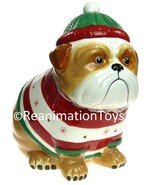 Sleigh Bell Bistro Pug English Bulldog Dog Cookie Jar Retro Christmas New - £58.63 GBP