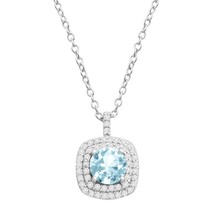 Simulated Sky Blue Topaz &amp; CZ Cushion Halo Pendant in Sterling Silver, 18&quot; - £36.75 GBP