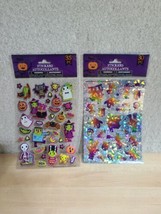 Metallic Puffy Spooky Halloween 30 &amp; 35 Stickers Spiders Witch Ghost Bat Cat RIP - £6.05 GBP