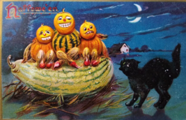Halloween Postcard Tuck Pumpkin Heads People Goblins Black Cat Moon 150 Fantasy - £44.18 GBP