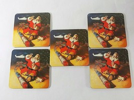 5 VINTAGE COCA COLA CORK COASTERS CHRISTMAS SANTA CLAUS PLAYING WITH TRAIN - £2.76 GBP