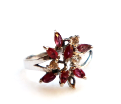 Sterling Silver Ring Simulated Ruby? CZ Stones Missing One Size 7 - £11.86 GBP