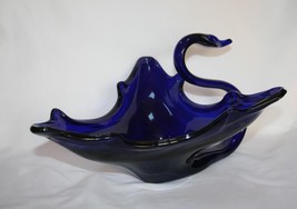 Vintage Cobalt Blue Hand Blown Glass 14&quot; Swan Planter Bowl Centerpiece #... - $58.00