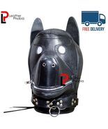 Real Genuine Leather Padded Bondage Hood with Lockable, Adjustable Design - $1,088.95 MXN
