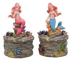 4&quot;H Blue And Pink Tail Mermaid Mergirls On Corals Decorative Box Set Of 2 - £18.49 GBP