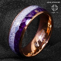 8/6mm Rose Gold Tungsten Ring Purple Agate Meteorite Arrow ATOP Men Wedd... - £27.35 GBP