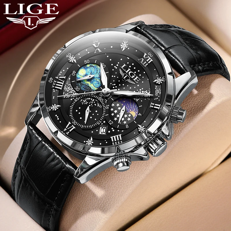 New LIGE  Mens   Casual Leather Men&#39;s Watch Business Clock Male  Waterproof Date - £98.67 GBP