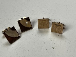 Vintage Lot of Swank Marked Goldtone w Mother of Pearl Swirl &amp; Etched Square - £7.58 GBP