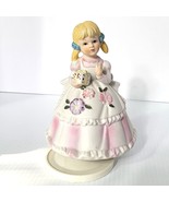 Vintage Flambro Porcelain  Rotating Music Box Little Girl Holding Gift - $17.46