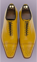 New Oxford Handmade Yellow color Cap Toe Brogue Shoe For Men&#39;s - $159.00