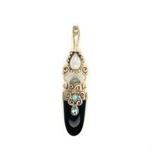 Vtg Signed Sterling Bali Style Drop Black Onyx with Multi Stone Accent P... - £50.77 GBP