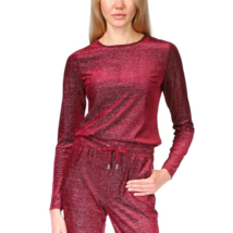 MICHAEL Michael Kors Women&#39;s Velvet Shimmery Long-Sleeve Top Red M B4HP - £23.85 GBP