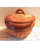 Raku Clay Pottery Lidded Pot Vase Signed Brown Handles Brutalist Crude - £36.75 GBP