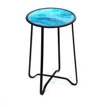 Round Accent Table Furniture Side End Modern Outdoor Patio Glass Blue Small New - £43.70 GBP