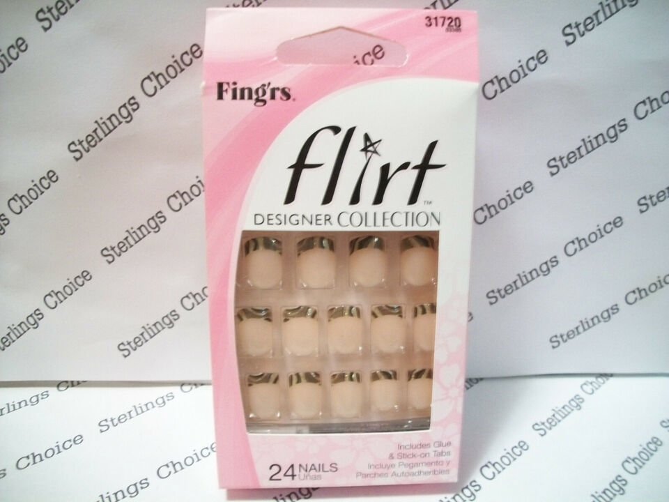 Fing&#39;rs Flirt Designer Collection Nails 31720 French Tips w/ Brown &amp; Gol... - $7.91
