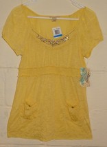 Belle Du Jour Yellow Blouse Shirt Top Size XL Beads Rhinestones See Thro... - $29.99