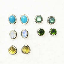 Exclusive 5 PAIRS Gemstone Earrings, Birthstone Earrings, 925 Sterling Silver Ea - £35.36 GBP